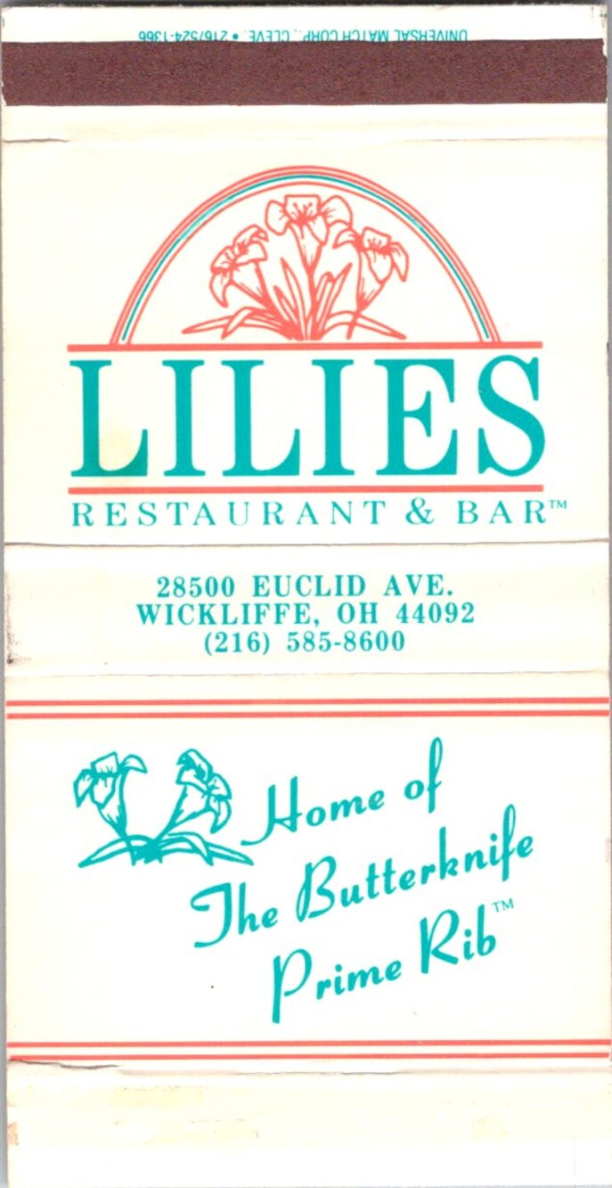 Lilies Restaurant & Bar Wickliffe OH Vintage Matchbook Matchbox SMM21-1
